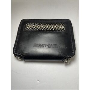 Harley Davidson Men's Chain Wallet Zip Around Card Holder 5" X 4"